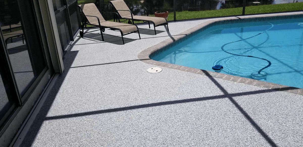 Textured flake coating on a pool deck